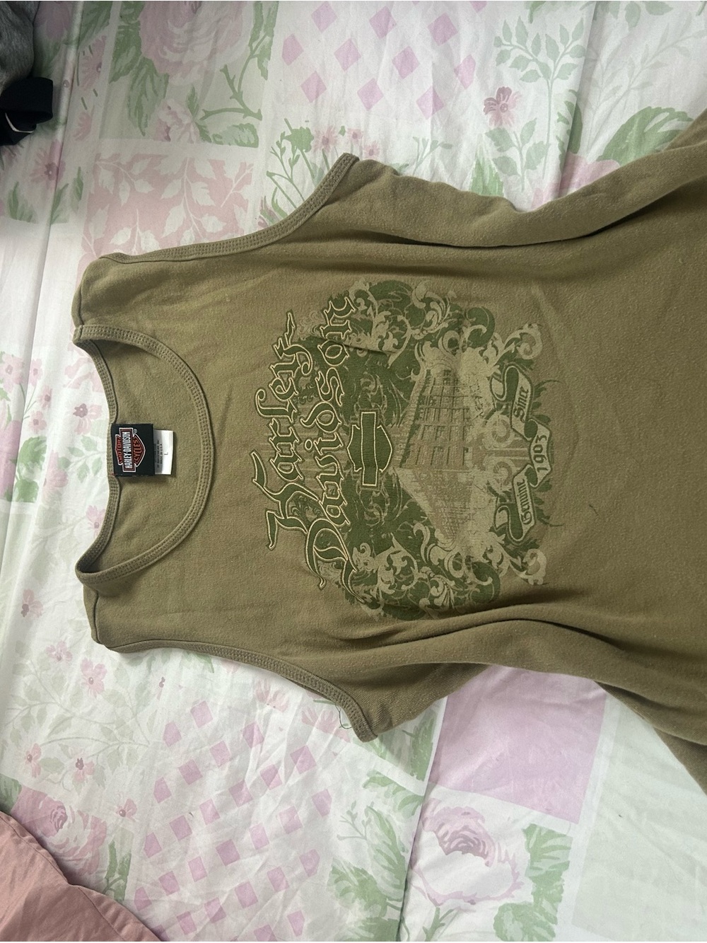 Harley-Davidson Olive Green Graphic Tank Top for Kids